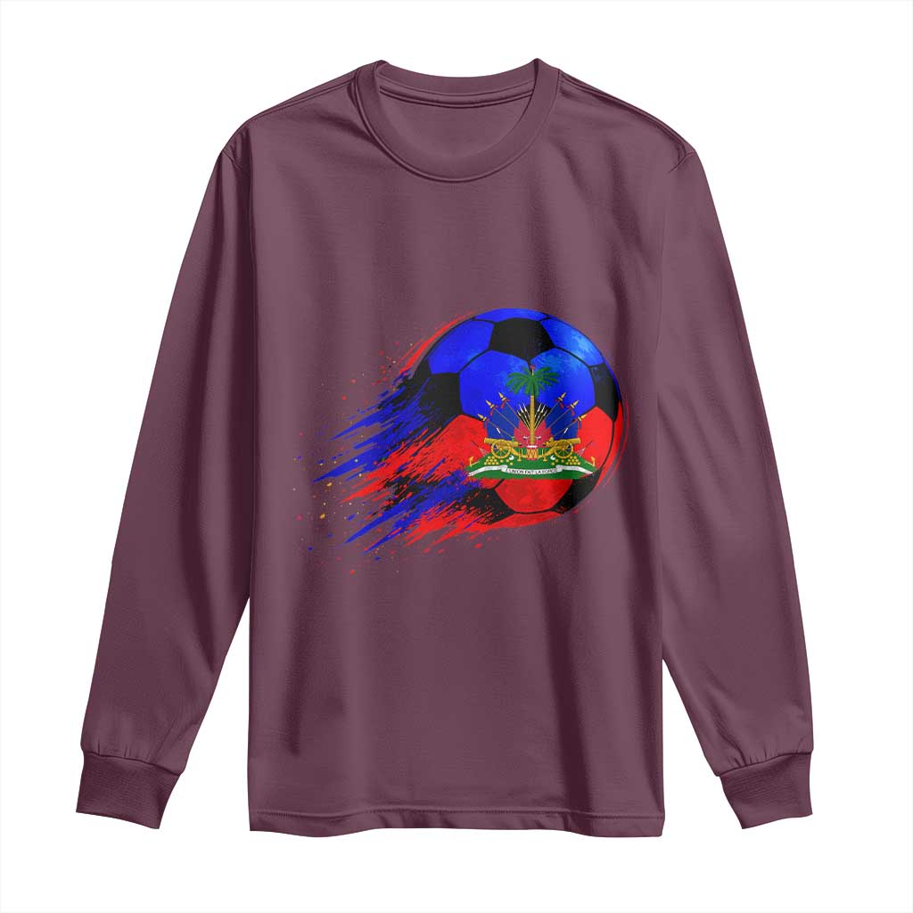 Haitian Flag Soccer Ball Splatter Graphic Long Sleeve Shirt Haiti Football Sports Fan