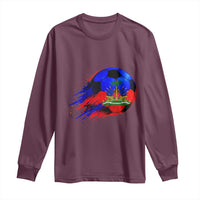 Haitian Flag Soccer Ball Splatter Graphic Long Sleeve Shirt Haiti Football Sports Fan