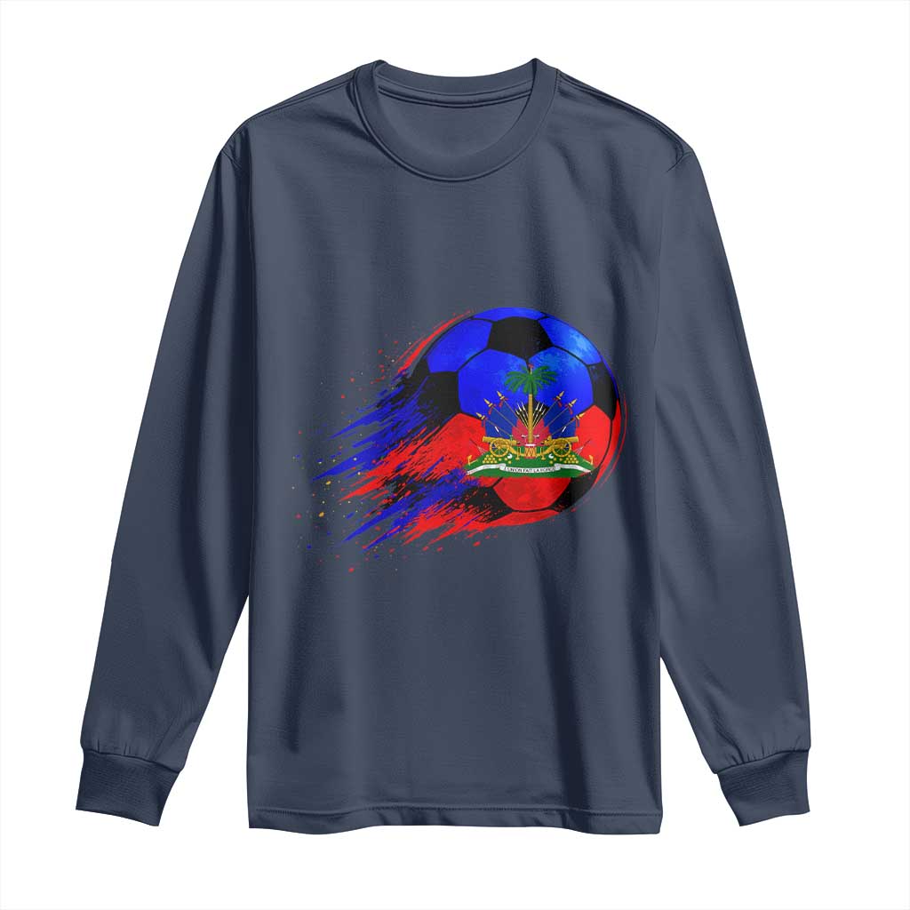 Haitian Flag Soccer Ball Splatter Graphic Long Sleeve Shirt Haiti Football Sports Fan