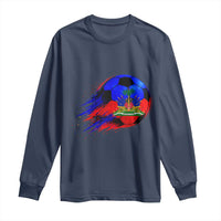 Haitian Flag Soccer Ball Splatter Graphic Long Sleeve Shirt Haiti Football Sports Fan