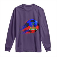 Haitian Flag Soccer Ball Splatter Graphic Long Sleeve Shirt Haiti Football Sports Fan