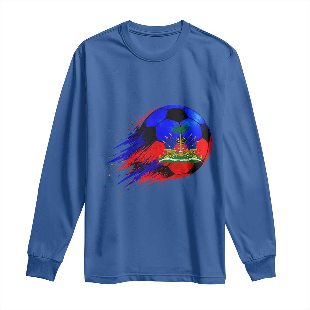Haitian Flag Soccer Ball Splatter Graphic Long Sleeve Shirt Haiti Football Sports Fan