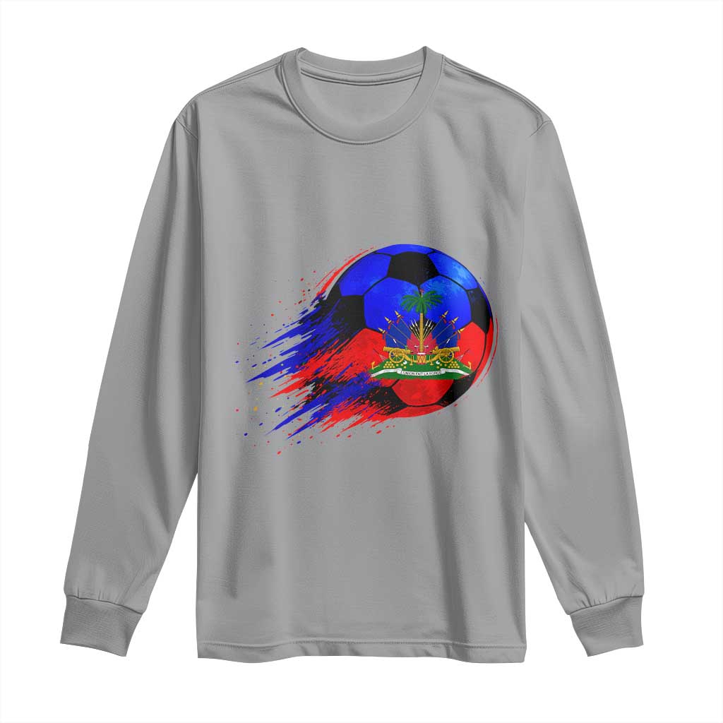 Haitian Flag Soccer Ball Splatter Graphic Long Sleeve Shirt Haiti Football Sports Fan