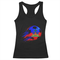 Haitian Flag Soccer Ball Splatter Graphic Racerback Tank Top Haiti Football Sports Fan