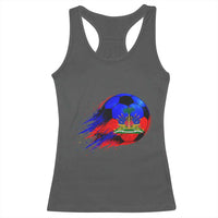 Haitian Flag Soccer Ball Splatter Graphic Racerback Tank Top Haiti Football Sports Fan