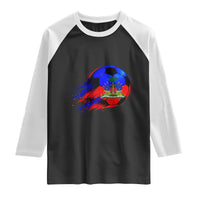 Haitian Flag Soccer Ball Splatter Graphic Raglan Shirt Haiti Football Sports Fan