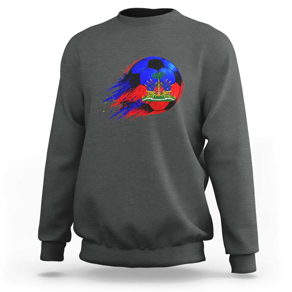 Haitian Flag Soccer Ball Splatter Graphic Sweatshirt Haiti Football Sports Fan