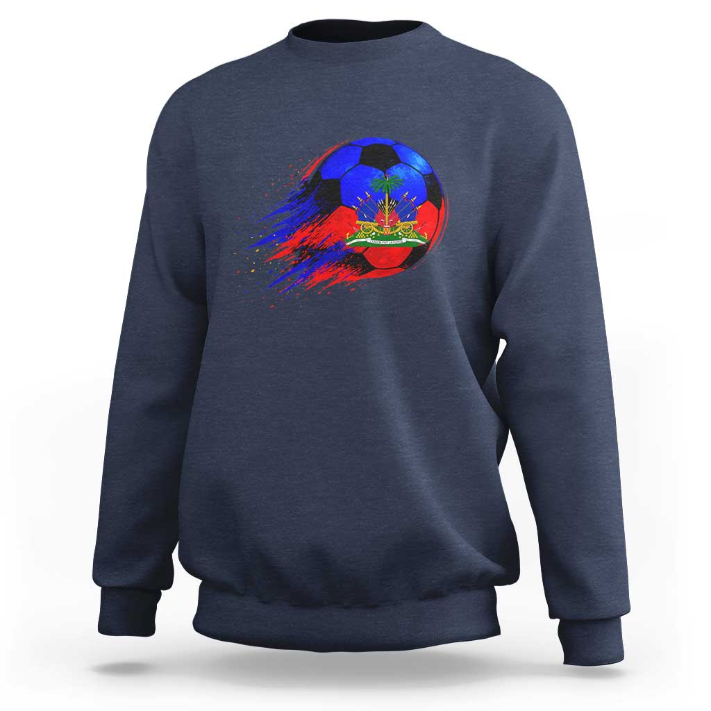Haitian Flag Soccer Ball Splatter Graphic Sweatshirt Haiti Football Sports Fan
