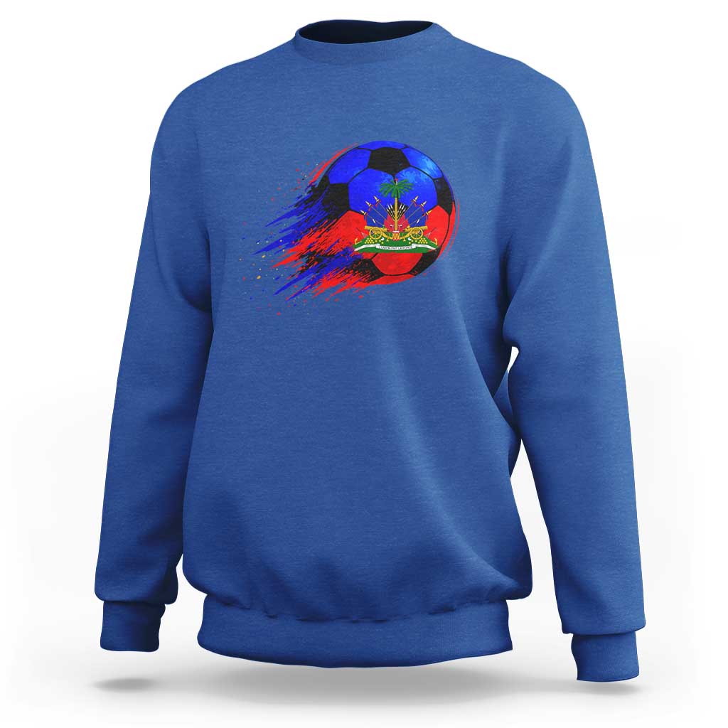 Haitian Flag Soccer Ball Splatter Graphic Sweatshirt Haiti Football Sports Fan