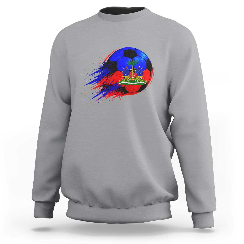 Haitian Flag Soccer Ball Splatter Graphic Sweatshirt Haiti Football Sports Fan