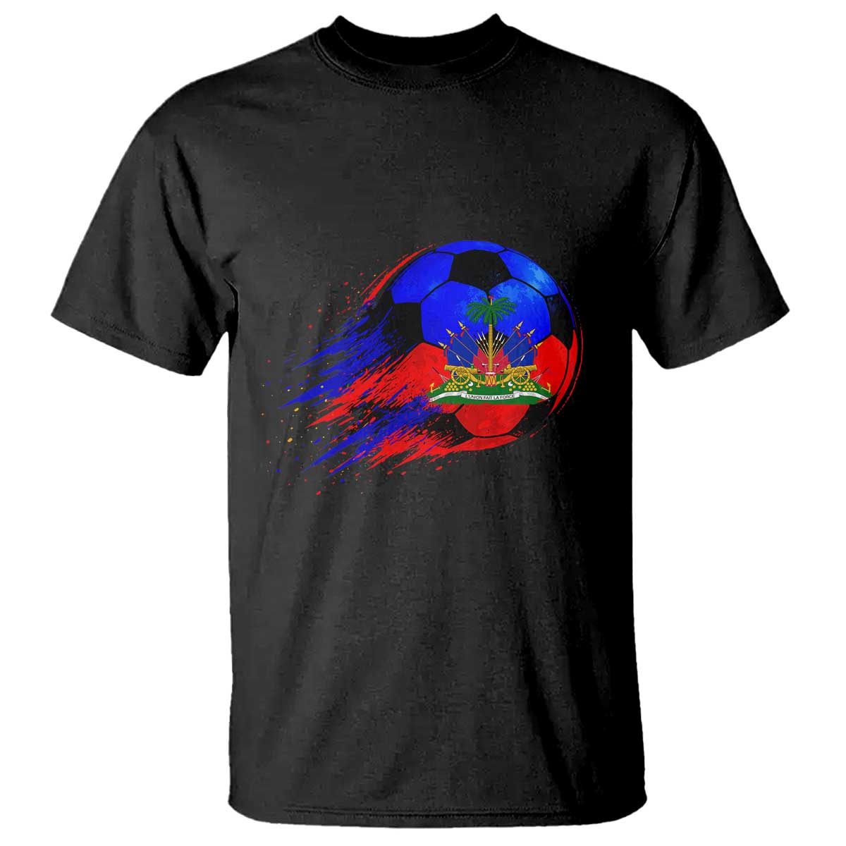Haitian Flag Soccer Ball Splatter Graphic T Shirt Haiti Football Sports Fan