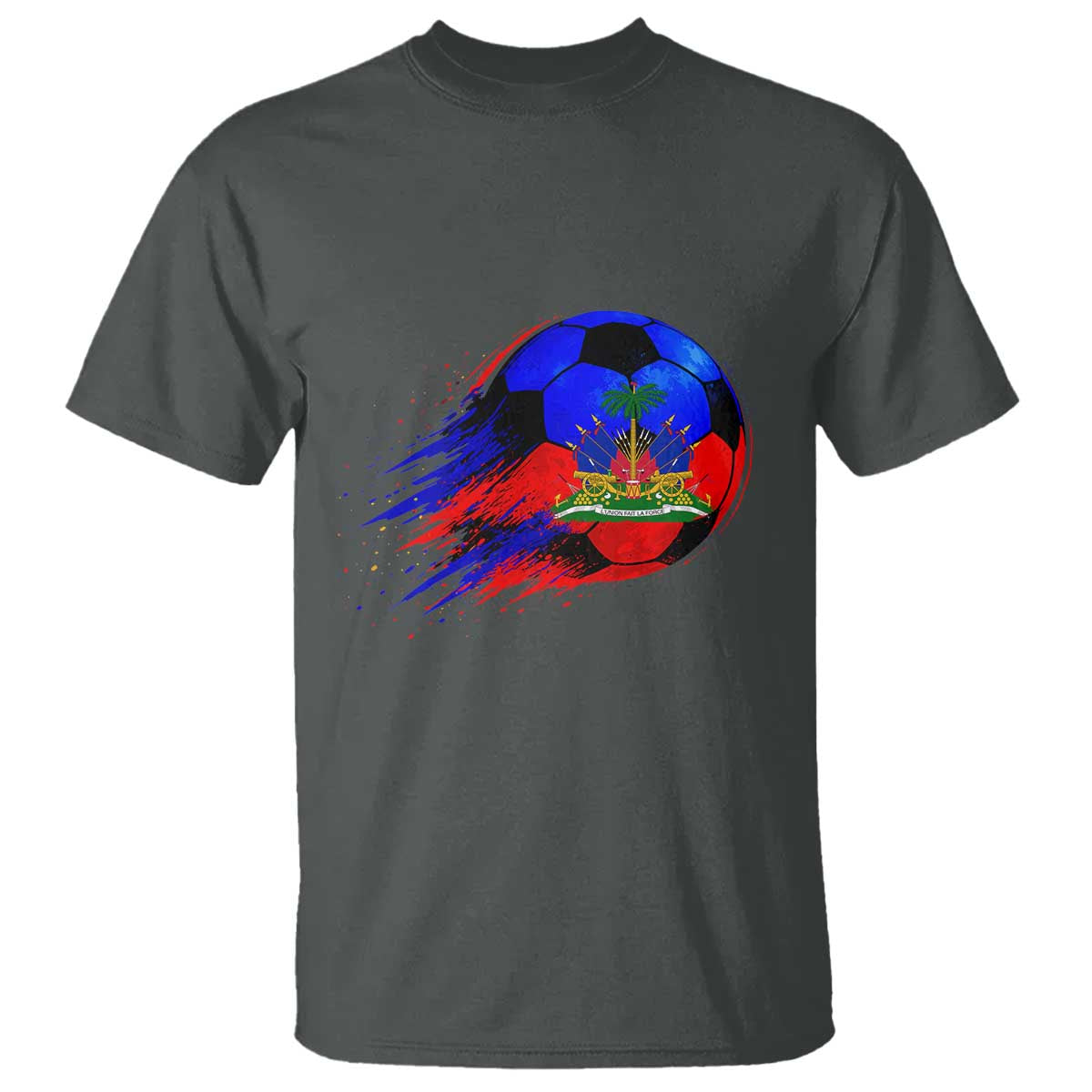 Haitian Flag Soccer Ball Splatter Graphic T Shirt Haiti Football Sports Fan