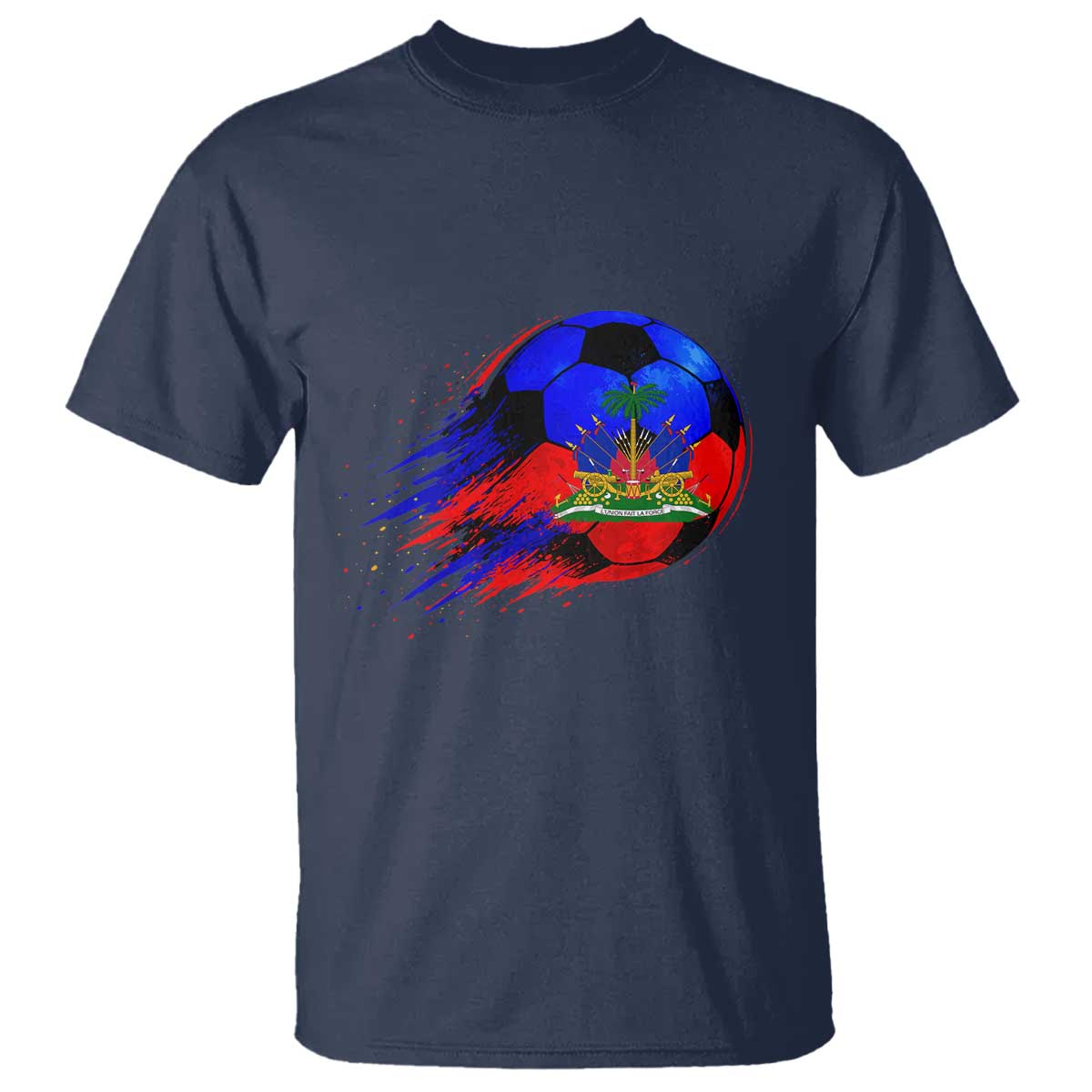 Haitian Flag Soccer Ball Splatter Graphic T Shirt Haiti Football Sports Fan