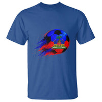 Haitian Flag Soccer Ball Splatter Graphic T Shirt Haiti Football Sports Fan