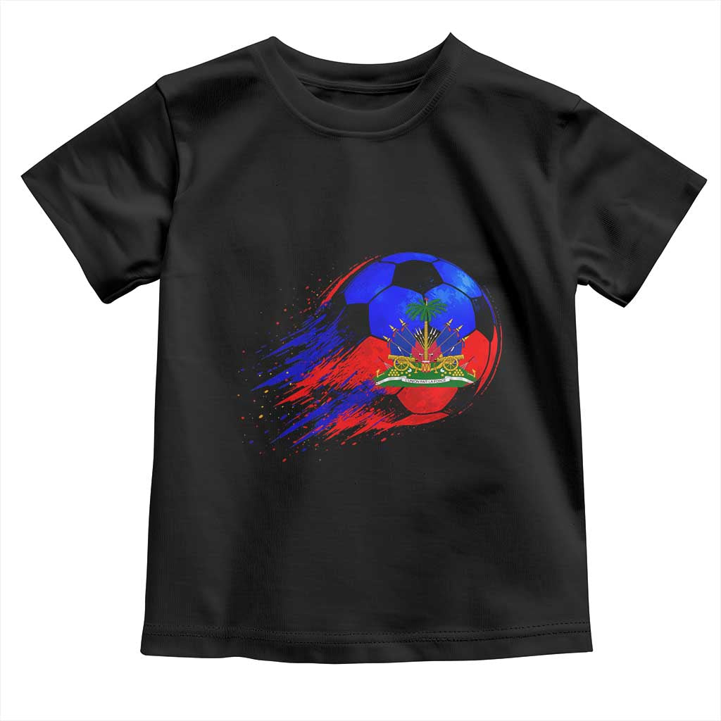 Haitian Flag Soccer Ball Splatter Graphic Toddler T Shirt Haiti Football Sports Fan