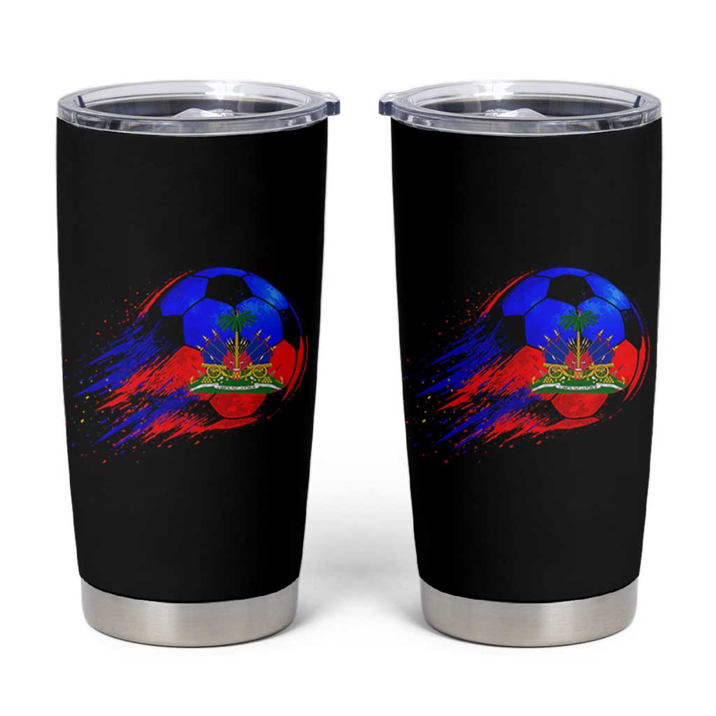 Haitian Flag Soccer Ball Splatter Graphic Tumbler Cup Haiti Football Sports Fan