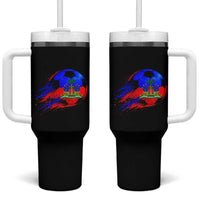 Haitian Flag Soccer Ball Splatter Graphic Tumbler With Handle Haiti Football Sports Fan