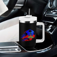 Haitian Flag Soccer Ball Splatter Graphic Tumbler With Handle Haiti Football Sports Fan