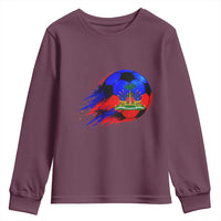 Haitian Flag Soccer Ball Splatter Graphic Youth Sweatshirt Haiti Football Sports Fan