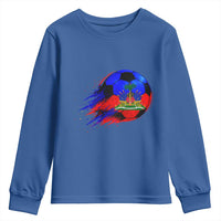 Haitian Flag Soccer Ball Splatter Graphic Youth Sweatshirt Haiti Football Sports Fan