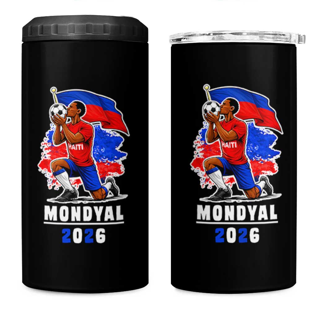 Mondyal 2026 Haiti Soccer Player Victory Celebration Graphic 4 in 1 Can Cooler Tumbler Haitian Flag Football Sports Fan