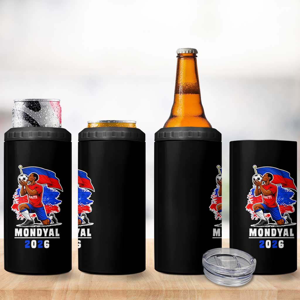 Mondyal 2026 Haiti Soccer Player Victory Celebration Graphic 4 in 1 Can Cooler Tumbler Haitian Flag Football Sports Fan
