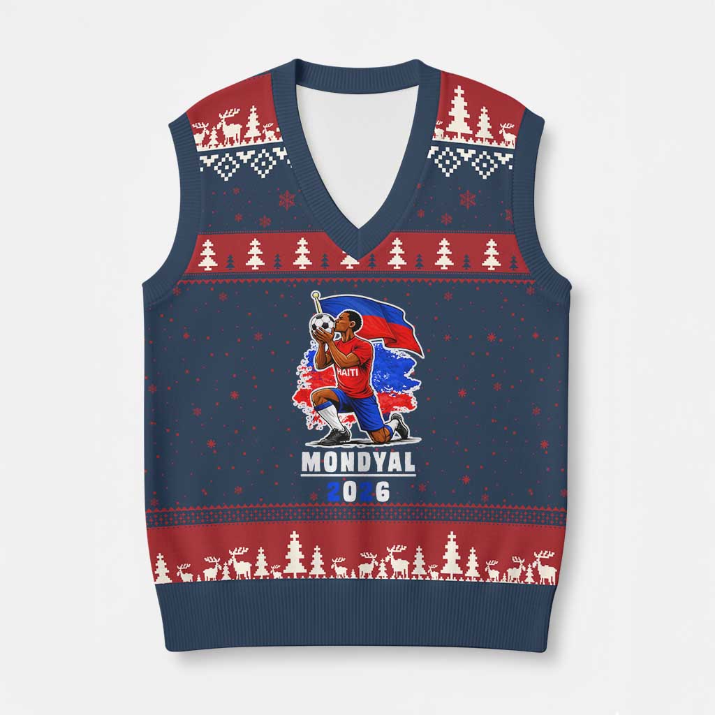 Mondyal 2026 Haiti Soccer Player Victory Celebration Graphic V-Neck Knit Sweater Vest Haitian Flag Football Sports Fan