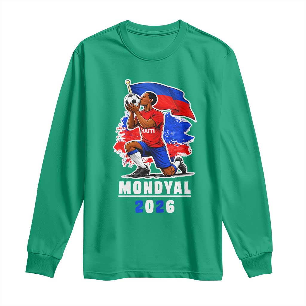 Mondyal 2026 Haiti Soccer Player Victory Celebration Graphic Long Sleeve Shirt Haitian Flag Football Sports Fan