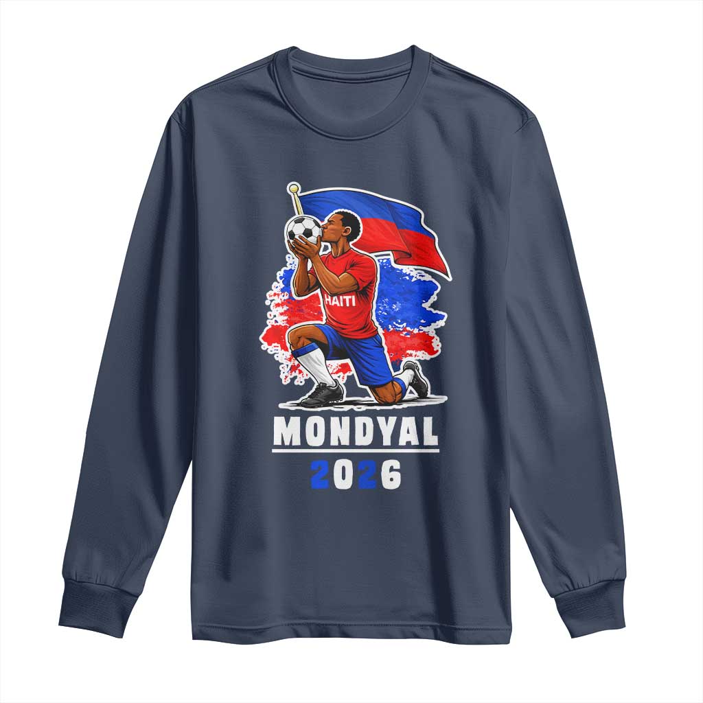 Mondyal 2026 Haiti Soccer Player Victory Celebration Graphic Long Sleeve Shirt Haitian Flag Football Sports Fan