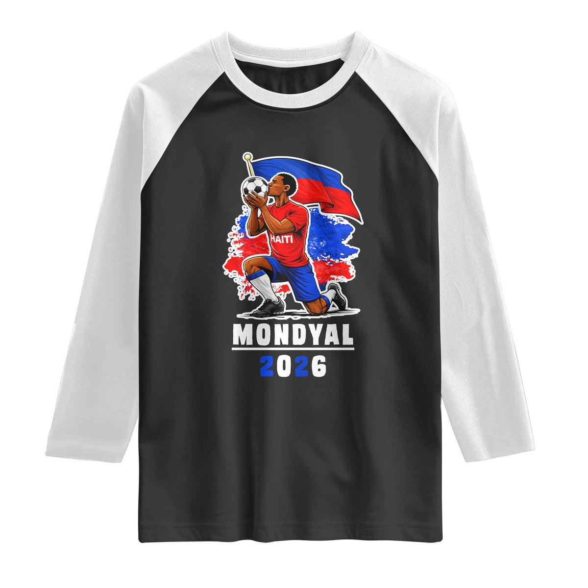 Mondyal 2026 Haiti Soccer Player Victory Celebration Graphic Raglan Shirt Haitian Flag Football Sports Fan