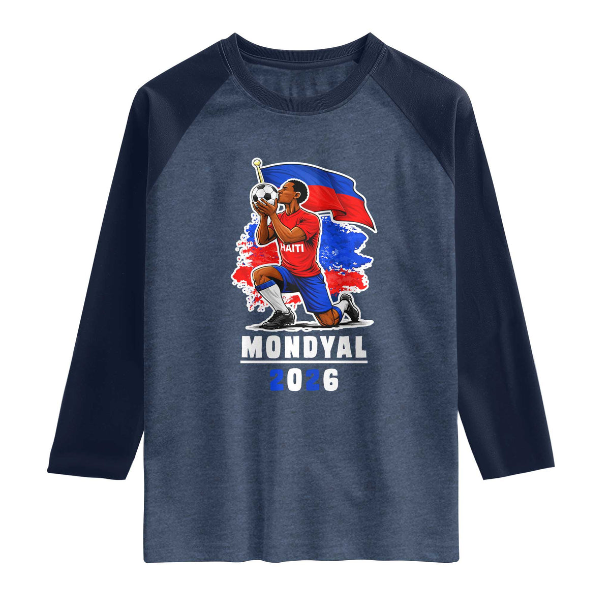 Mondyal 2026 Haiti Soccer Player Victory Celebration Graphic Raglan Shirt Haitian Flag Football Sports Fan