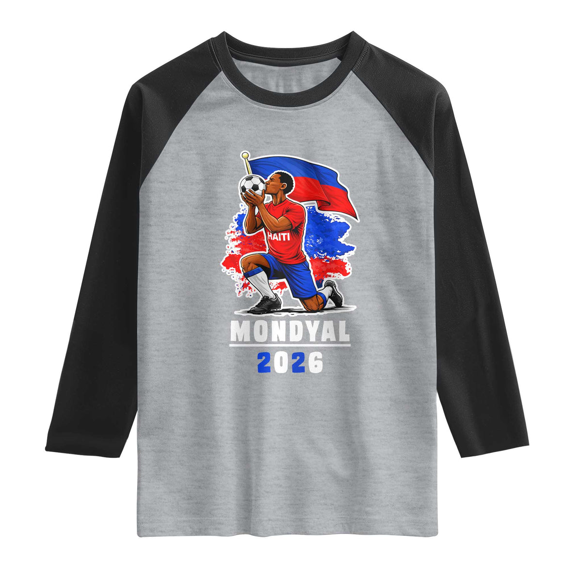 Mondyal 2026 Haiti Soccer Player Victory Celebration Graphic Raglan Shirt Haitian Flag Football Sports Fan