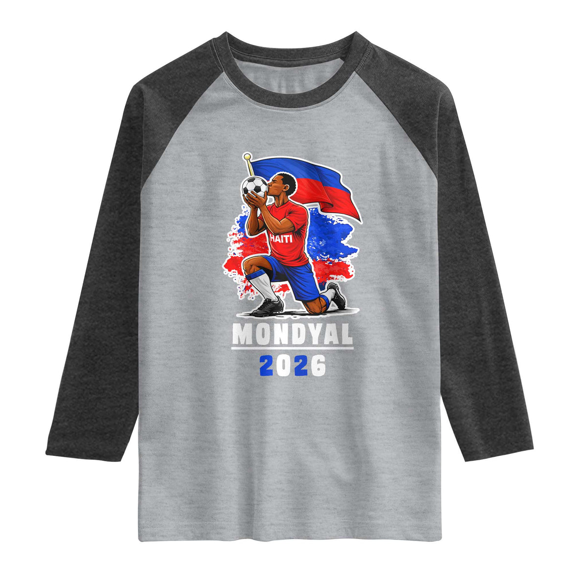 Mondyal 2026 Haiti Soccer Player Victory Celebration Graphic Raglan Shirt Haitian Flag Football Sports Fan