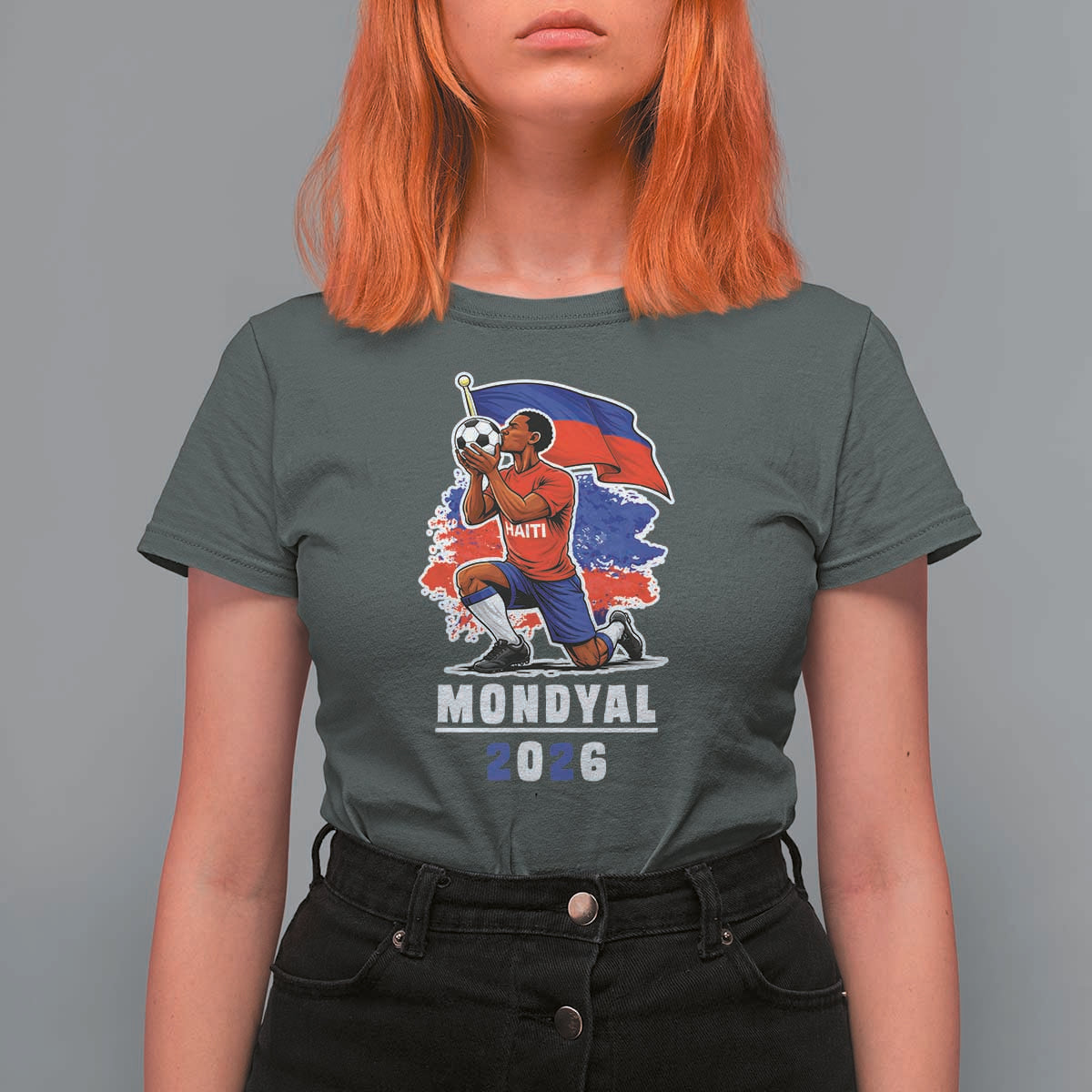 Mondyal 2026 Haiti Soccer Player Victory Celebration Graphic T Shirt For Women Haitian Flag Football Sports Fan