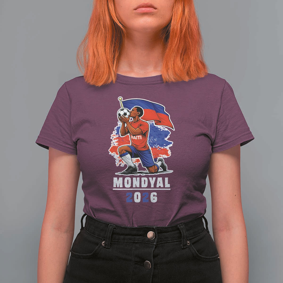 Mondyal 2026 Haiti Soccer Player Victory Celebration Graphic T Shirt For Women Haitian Flag Football Sports Fan