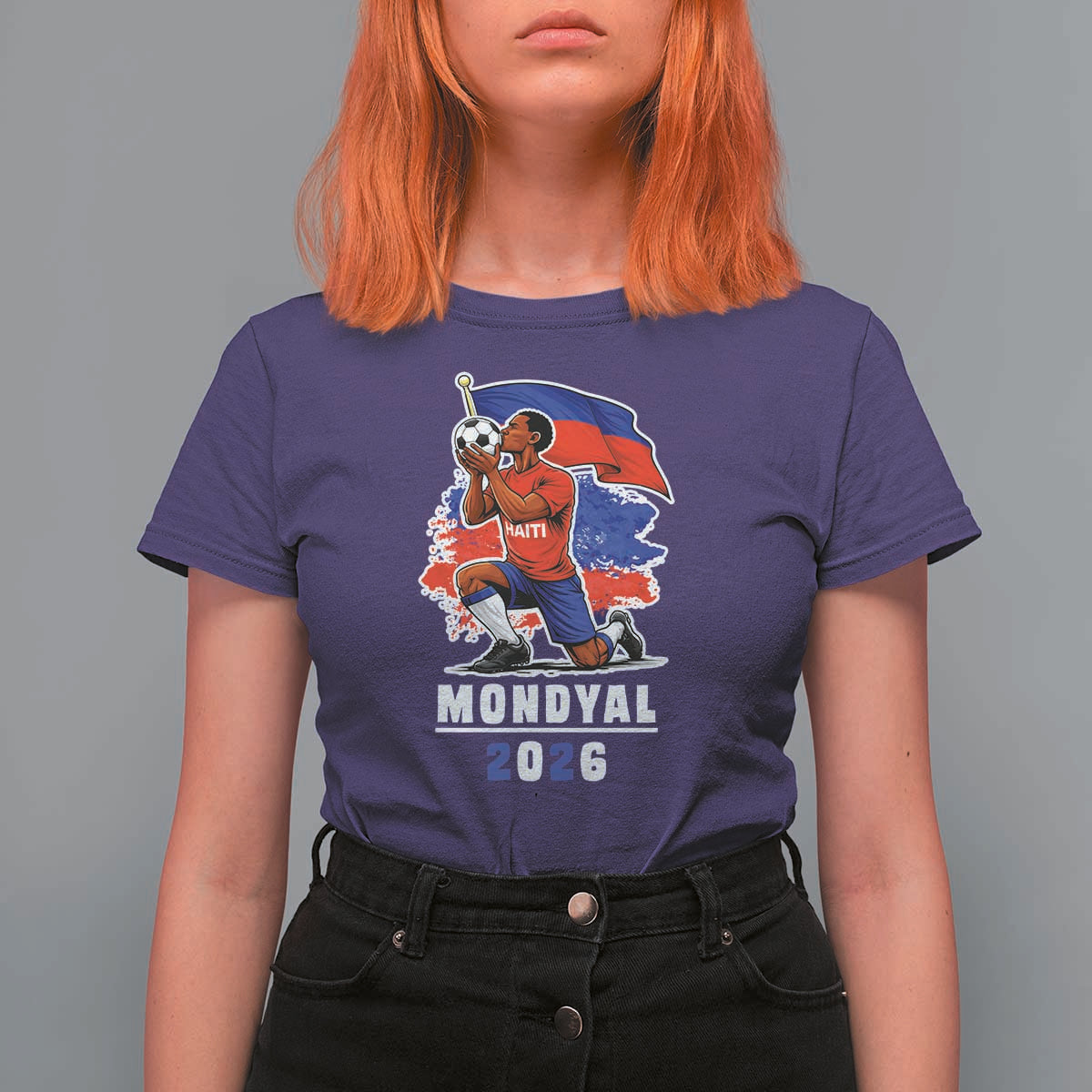 Mondyal 2026 Haiti Soccer Player Victory Celebration Graphic T Shirt For Women Haitian Flag Football Sports Fan