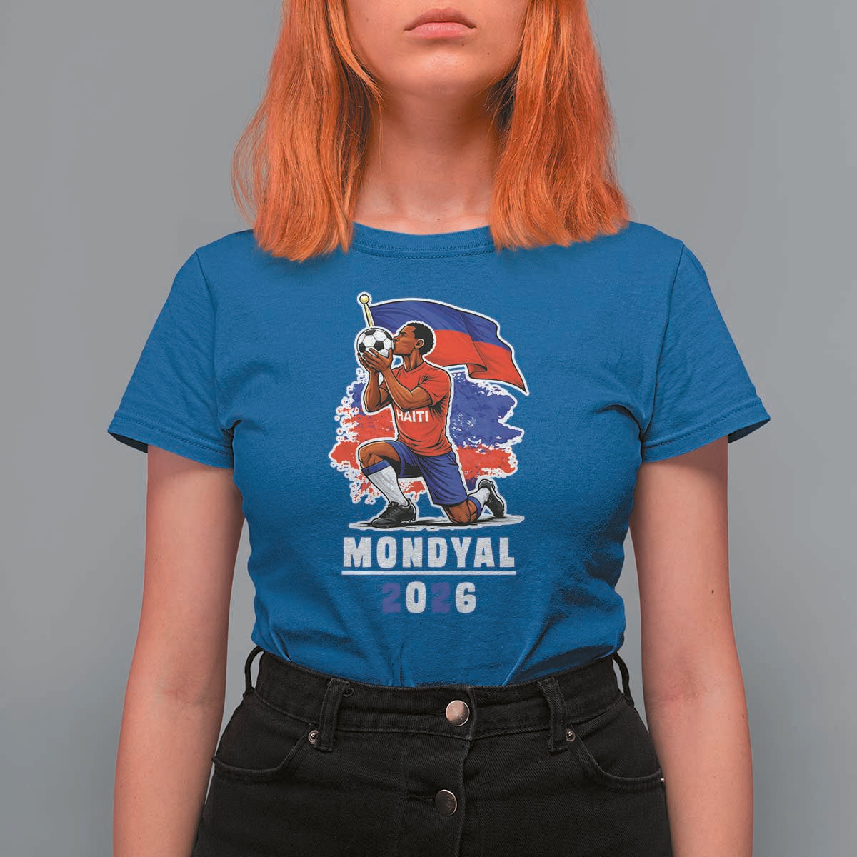 Mondyal 2026 Haiti Soccer Player Victory Celebration Graphic T Shirt For Women Haitian Flag Football Sports Fan
