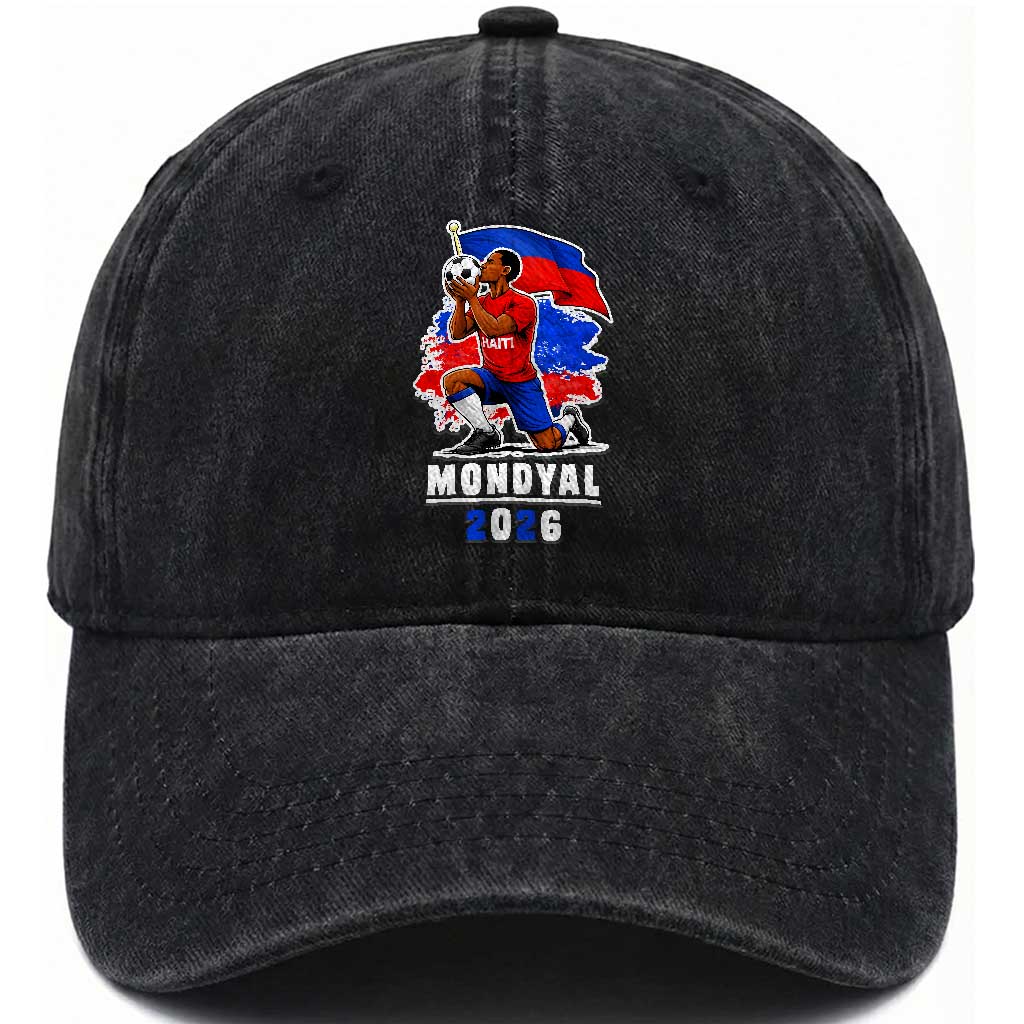 Mondyal 2026 Haiti Soccer Player Victory Celebration Graphic Washed Cotton Baseball Cap Haitian Flag Football Sports Fan