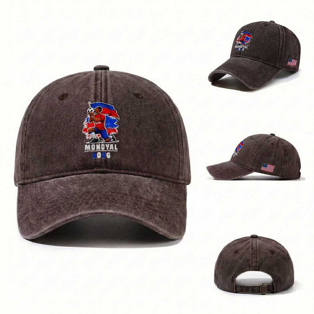 Mondyal 2026 Haiti Soccer Player Victory Celebration Graphic Washed Cotton Baseball Cap Haitian Flag Football Sports Fan