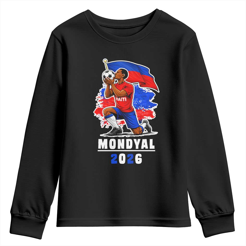 Mondyal 2026 Haiti Soccer Player Victory Celebration Graphic Youth Sweatshirt Haitian Flag Football Sports Fan