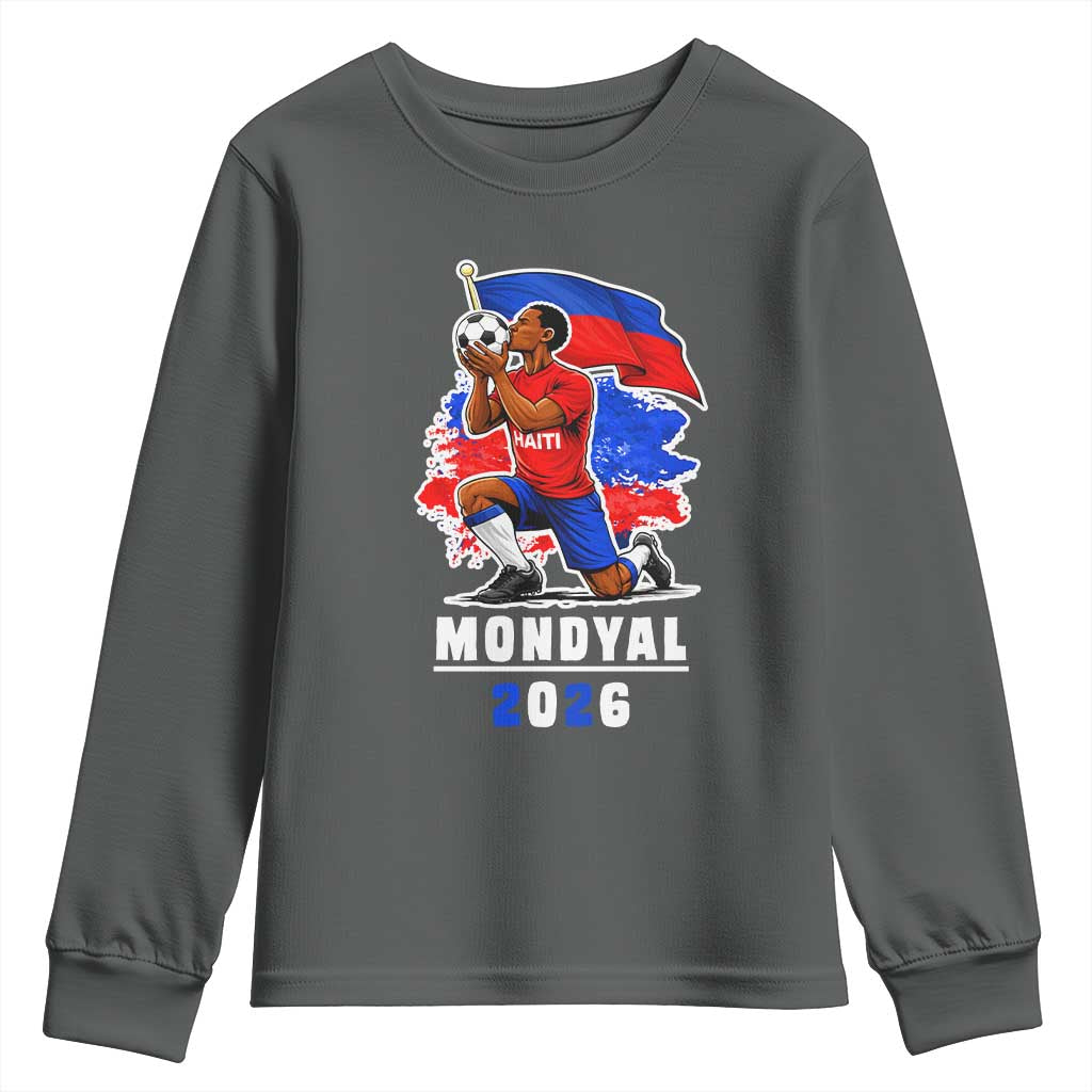 Mondyal 2026 Haiti Soccer Player Victory Celebration Graphic Youth Sweatshirt Haitian Flag Football Sports Fan