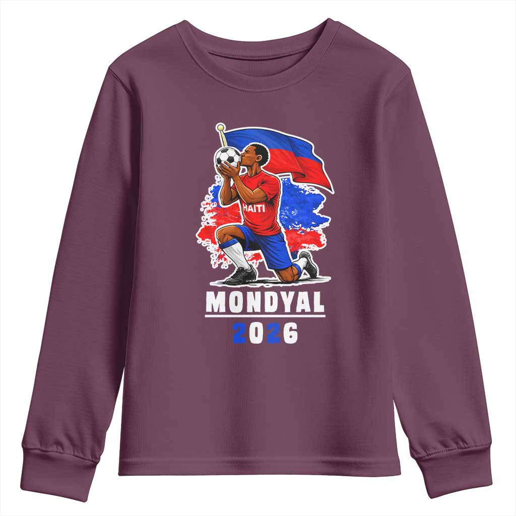 Mondyal 2026 Haiti Soccer Player Victory Celebration Graphic Youth Sweatshirt Haitian Flag Football Sports Fan