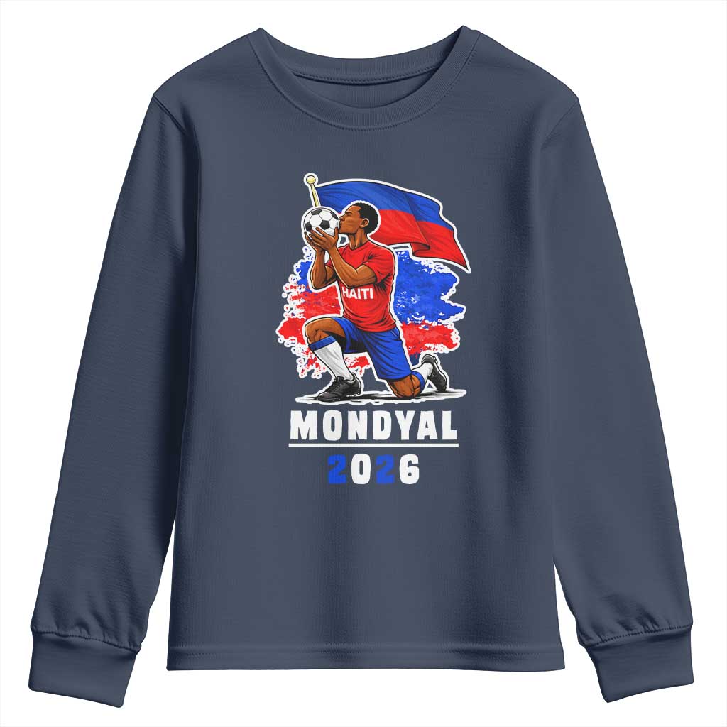 Mondyal 2026 Haiti Soccer Player Victory Celebration Graphic Youth Sweatshirt Haitian Flag Football Sports Fan