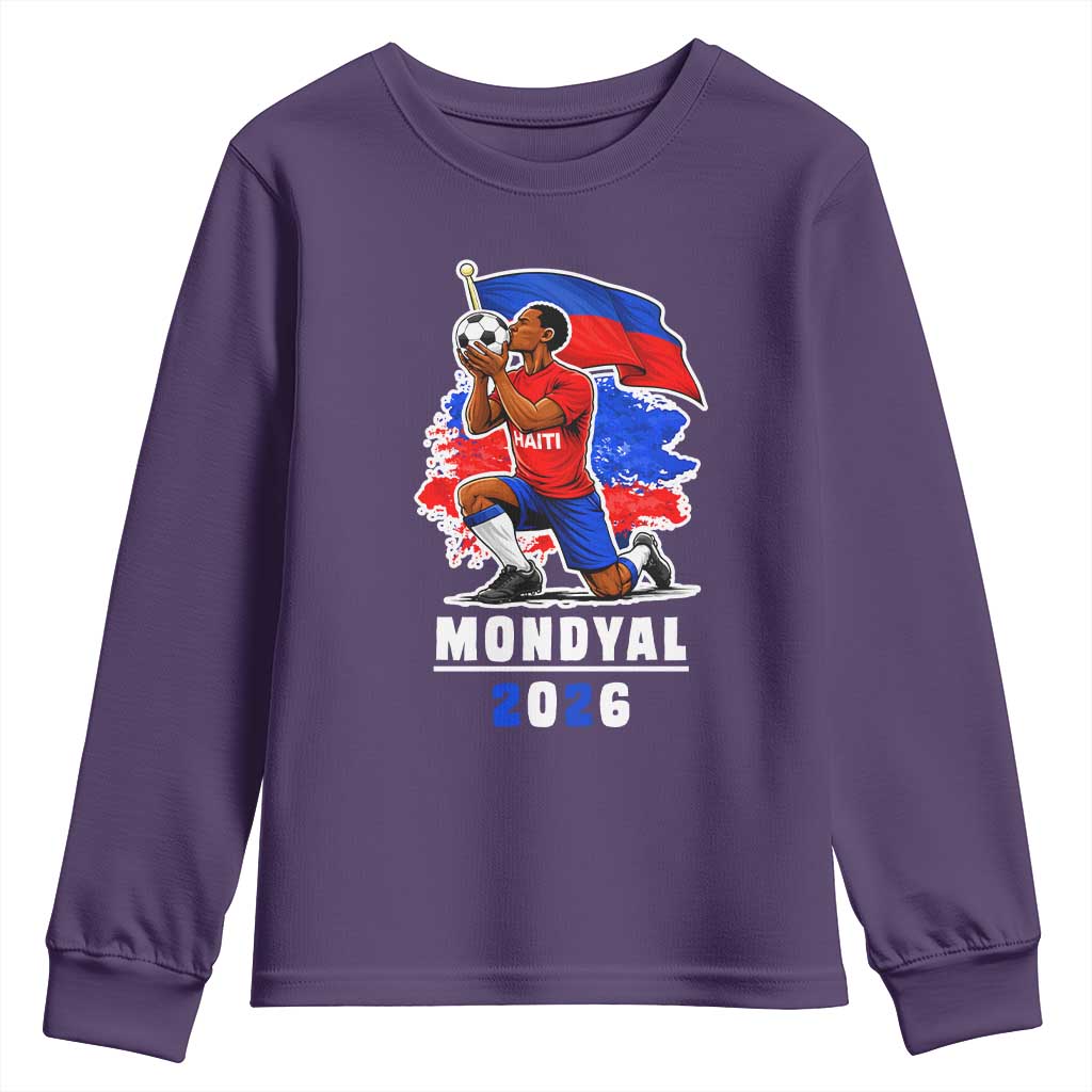 Mondyal 2026 Haiti Soccer Player Victory Celebration Graphic Youth Sweatshirt Haitian Flag Football Sports Fan