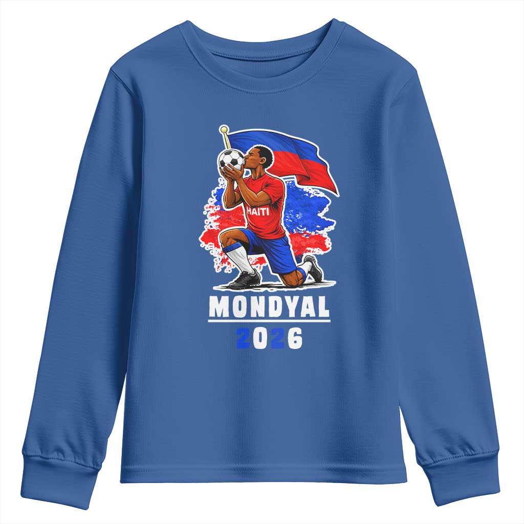 Mondyal 2026 Haiti Soccer Player Victory Celebration Graphic Youth Sweatshirt Haitian Flag Football Sports Fan
