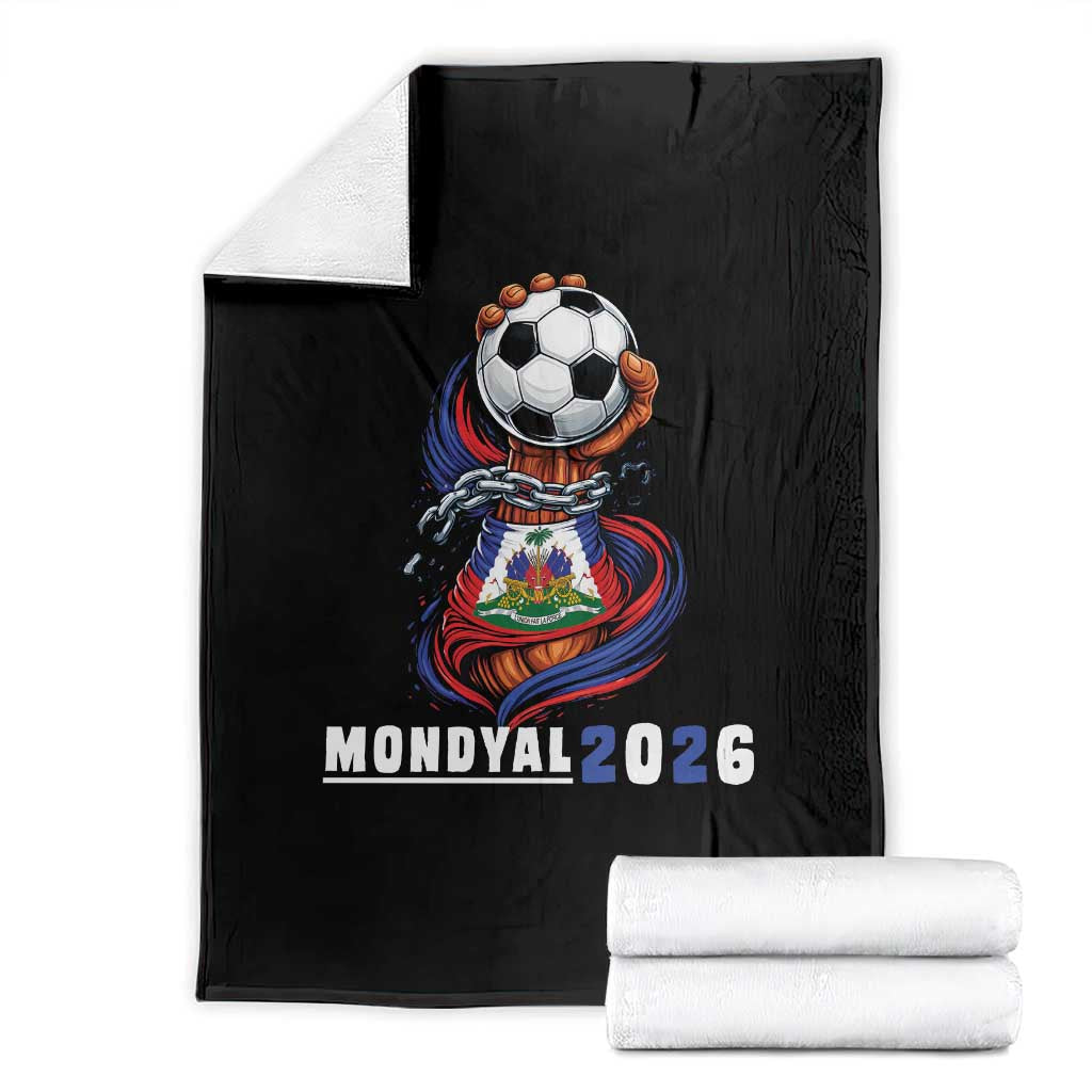 Mondyal 2026 Haiti Freedom Fist Broken Chains Soccer Graphic Throw Blanket Haitian Flag Football Sports Fan