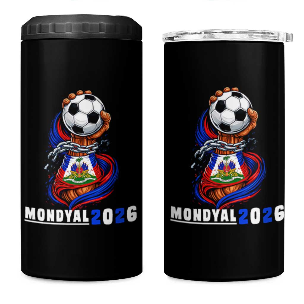 Mondyal 2026 Haiti Freedom Fist Broken Chains Soccer Graphic 4 in 1 Can Cooler Tumbler Haitian Flag Football Sports Fan