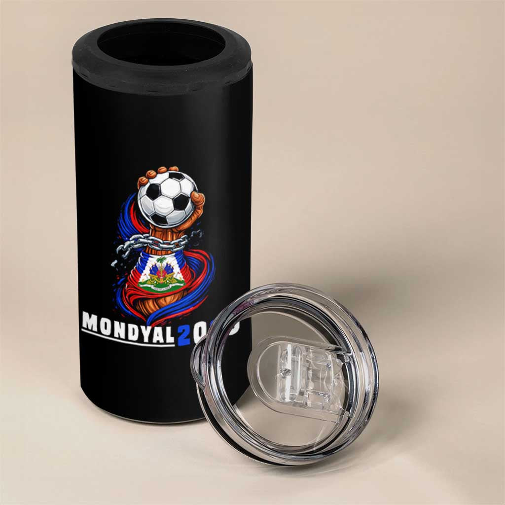 Mondyal 2026 Haiti Freedom Fist Broken Chains Soccer Graphic 4 in 1 Can Cooler Tumbler Haitian Flag Football Sports Fan