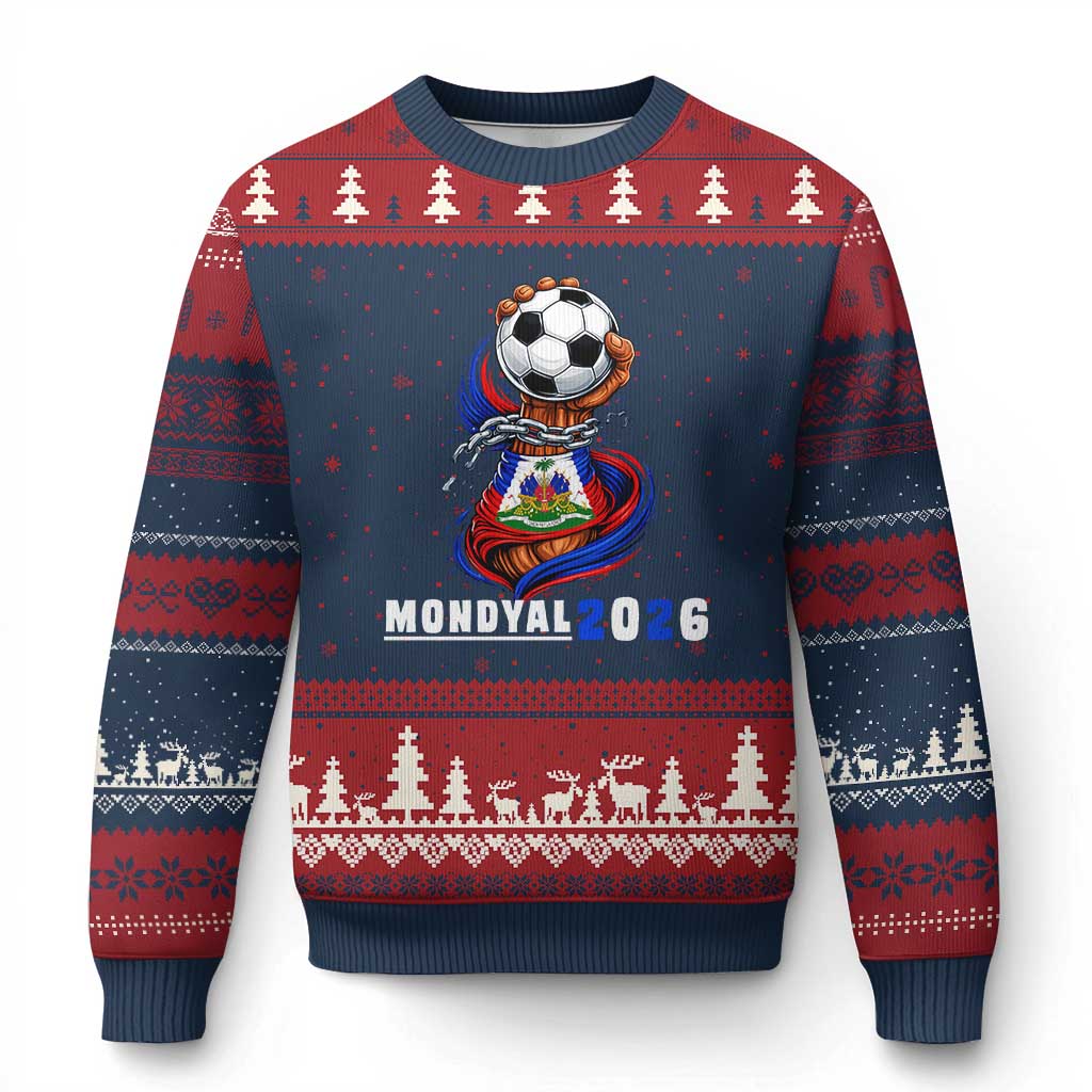 Mondyal 2026 Haiti Freedom Fist Broken Chains Soccer Graphic Ugly Christmas Sweater Haitian Flag Football Sports Fan