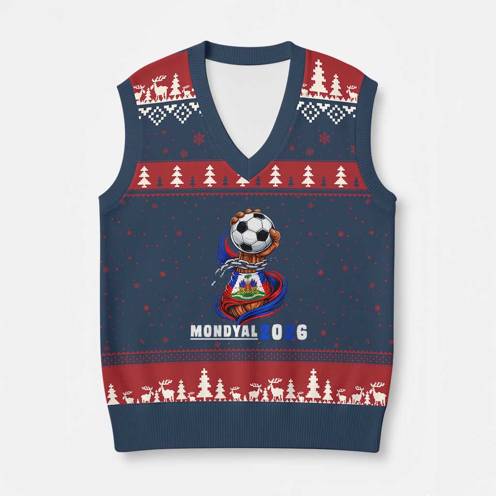 Mondyal 2026 Haiti Freedom Fist Broken Chains Soccer Graphic V-Neck Knit Sweater Vest Haitian Flag Football Sports Fan